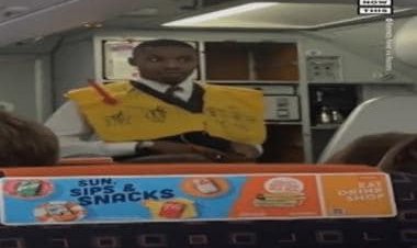 Watch flight attendant's entertaining twist to safety instructions before take-off, video goes viral