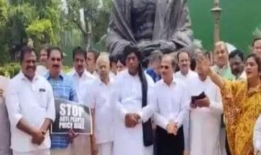 WATCH: Congress protests in front of Gandhi statue after 23 Opposition lawmakers suspended from Parliament