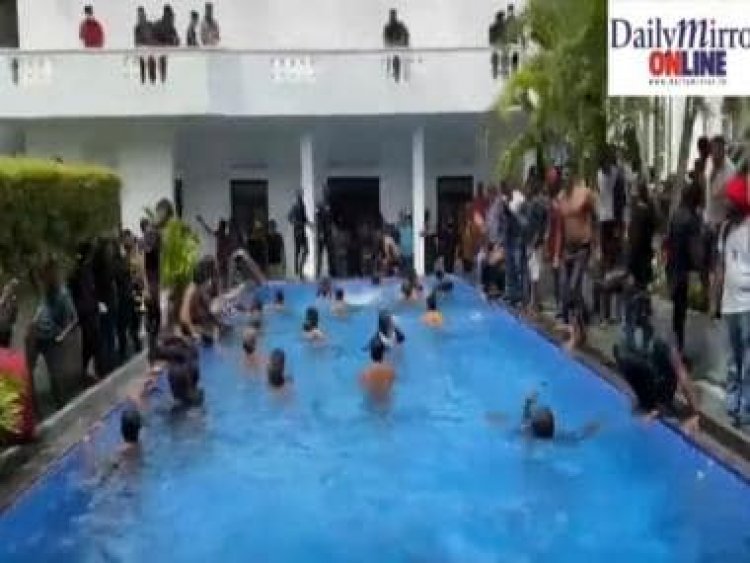 Watch | Protestors swim in President Gotabaya Rajapaksa’s pool, enter kitchen after storming his official residence 