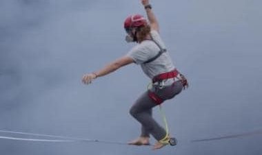 Watch video: Adventure enthusiasts make record of slackline walk over active volcano