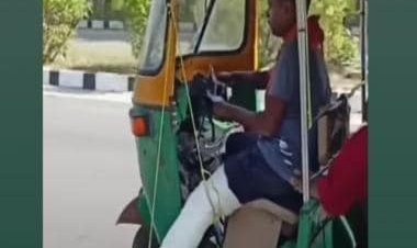 Watch: Man drives auto rickshaw with plastered leg, wins hearts