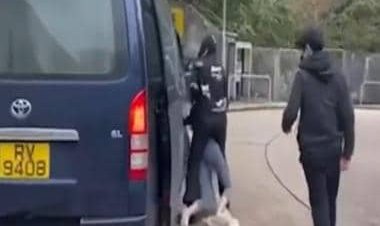 Watch: Woman kidnapped outside Hong Kong jail complex in broad daylight as guards look on