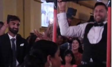 Viral video: Bride and groom flaunt 'workout' skills during their wedding reception