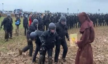 Viral video shows police officers getting stuck in mud amid ongoing German mine protests