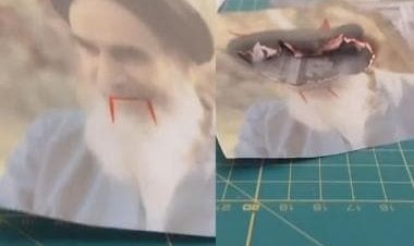 WATCH: Khamenei pics on Iran school textbooks given horns, fangs of Devil, then torched