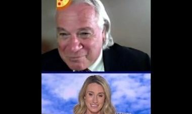 TV presenter bursts into laughter after guest Mark Borlace chooses 'pizza hat' filter during video call
