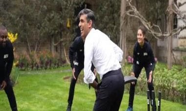 Watch: British PM Rishi Sunak plays cricket with England's T20 World Cup-winning team at 10 Downing Street
