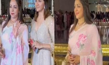 NMACC Launch: 'Dream Girl' Hema Malini looks gorgeous in a floral-printed saree as she arrives with daughter Ahana Deol