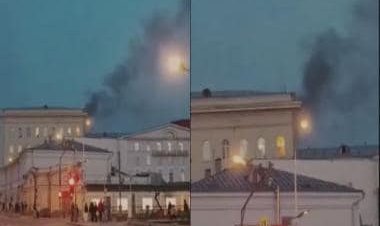 Kettled: Russian defence ministry building engulfed in plumes of smoke as kettle catches fire, WATCH