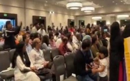 'At Rahul Gandhi's US event half the participants did not even stand up for national anthem', says BJP, releases video