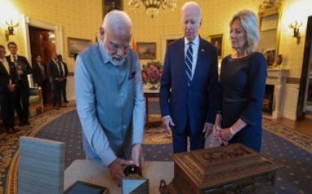 PM Modi gifts sandalwood box with 'Das Danam' to President Biden, lab-grown 7.5 Carat green diamond to US First Lady