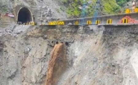 Large portion of road caves in on Jammu-Srinagar highway amid heavy rainfall