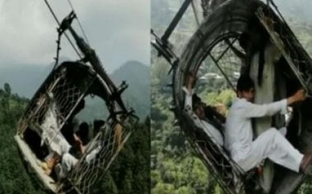 WATCH: Drone footage shows school children, teacher trapped in dangling cable car 900 ft above ground in Pakistan