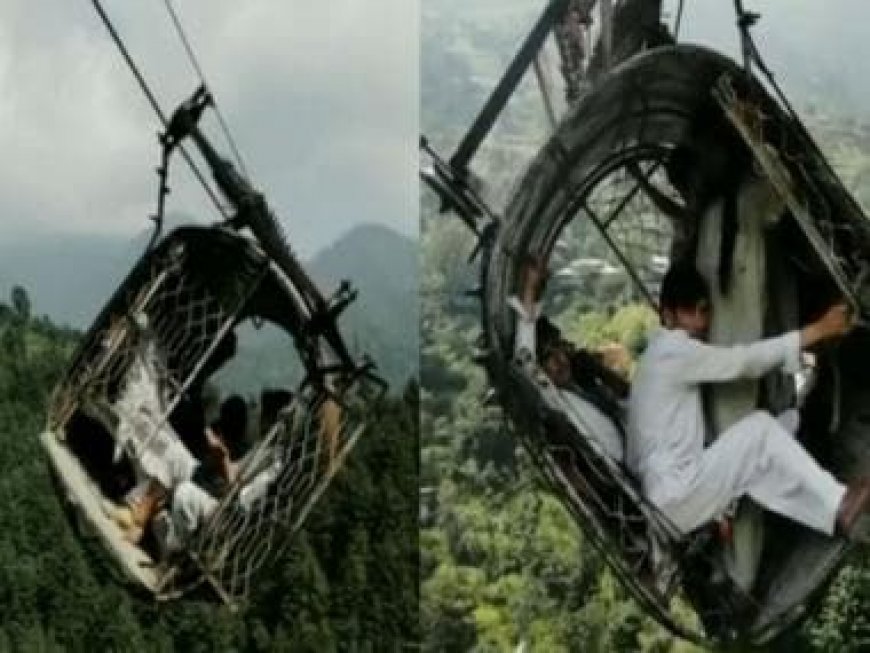 WATCH: Drone footage shows school children, teacher trapped in dangling cable car 900 ft above ground in Pakistan