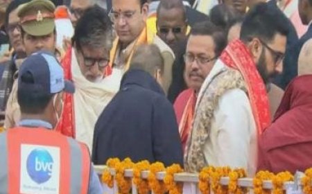 WATCH- Amitabh Bachchan arrives in Ayodhya with son Abhishek for Ram Mandir inauguration