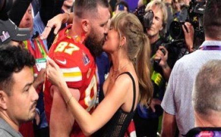 Watch: Taylor Swift embraces Travis Kelce on the field after Super Bowl win