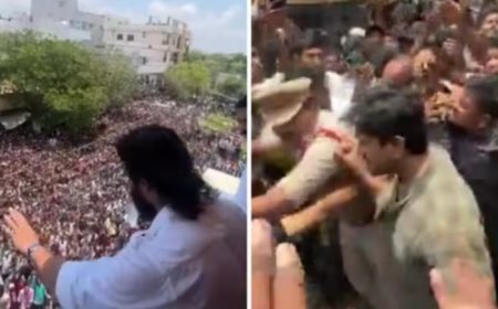 Telugu Superstars Allu Arjun-Ram Charan Escorted by Police in Midst of Crazy Fan Crowd- Watch Viral Video