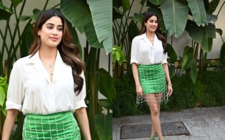 Janhvi Kapoor Continues Her ‘Net’ Practice in Green Satin Skirt, Paired With Full-Sleeved Shirt- See PICS