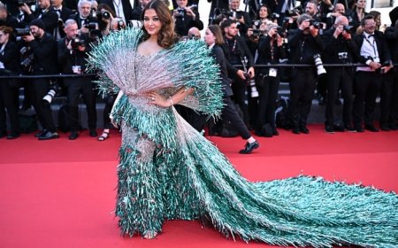Cannes 2024: Aishwarya Rai Bachchan Keeps The Drama Alive on Day 2 in Blue Confetti Gown