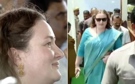 Pawan Kalyan’s Wife Anna Lezhneva Gets Overwhelmed During Oath Ceremony, Wears Traditional Blue Silk Saree And Mangalsutra For The Big Day -Watch