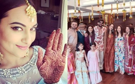 Inside Sonakshi Sinha and Zaheer Iqbal’s Joyful Mehendi Ceremony: Couple Shines in Colourful Outfits, Poses in Front of Genda Phool Backdrop -See Pics