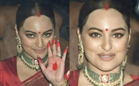 Sonakshi Sinha as Mrs Zaheer Iqbal Opts For Red Brocade Silk Saree And ‘Sindoor’ For Reception, See Photos