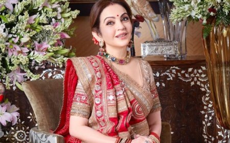 Nita Ambani Stole Antilia’s Magical Night in Traditional Red Gharchola Paired With Navaratna Necklace For Mata ki Chowki- See Pics
