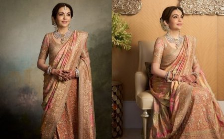 Nita Ambani’s AJSK Ranghaat Ghagraa Shines Bright With Gold And Swarovski Crystals at Anant Ambani-Radhika Merchant’s Wedding- PICS