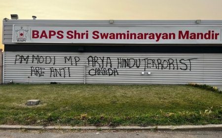 Hindu Temple Defaced With Anti-India Grafitti In Canada’s Edmonton