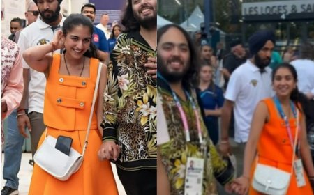 Radhika Merchant Spends the Day at Paris Olympics 2024 with Husband Anant Ambani Dressed in Bright Orange Versace Top and Skirt – Check Outfit Price