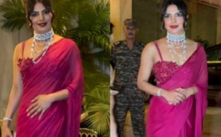 Priyanka Chopra Attends Brother’s Pre-Wedding Bash in Mesmerising Magenta Pink Saree, Poses Briefly For Paps in Mumbai, WATCH
