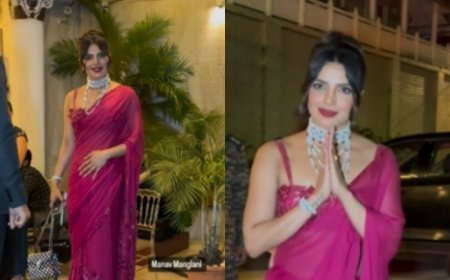 Priyanka Chopra Adds Her ‘Desi Girl’ Sparkle in Magenta Saree and Stylish Floral Blouse For Her Brother’s Wedding Festivities – Pics