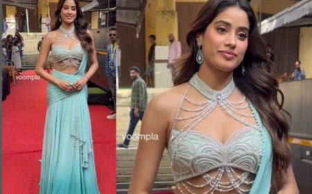 Elsa Who? Janhvi Kapoor Sizzles In A Dreamy Blue Draped Lehenga Saree Giving Us Frozen Vibes
