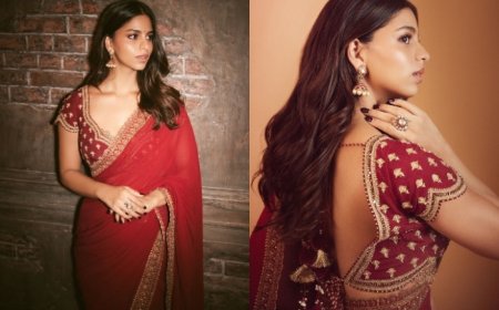 Suhana Khan becomes queen of six-yard elegance in a sindoori red saree paired with Rs 34K golden embroidered blouse – See pics