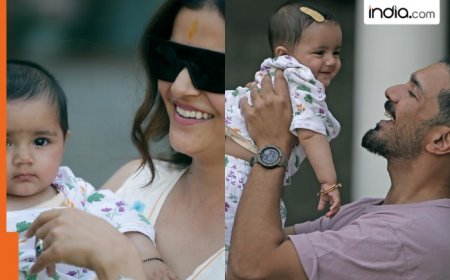 Rubina Dilaik and husband Abhinav Shukla debut their twin daughters Edhaa-Jeeva on day one of Navratri- See adorable pics