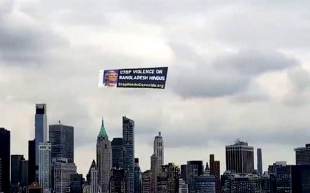 Airline banner over New York City’s Hudson River calls to end genocide of Hindus in Bangladesh