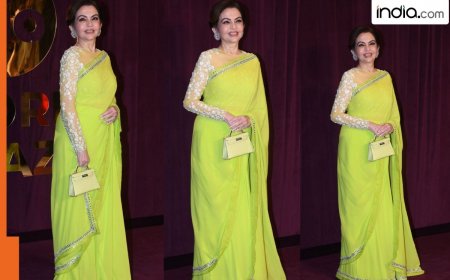 Nita Ambani in a neon green shimmer saree sets the fashion bar high, but her long ring takes limelight